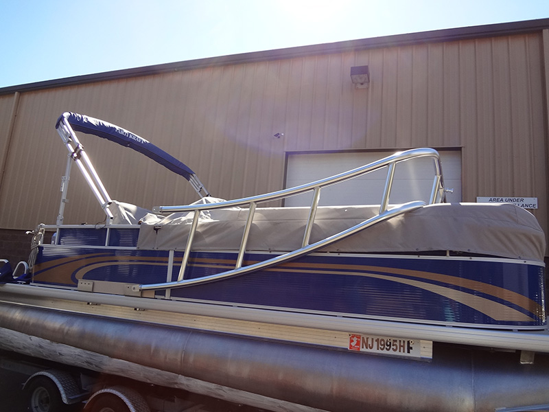Pontoon Arch folded aft for low-clearance storage handling