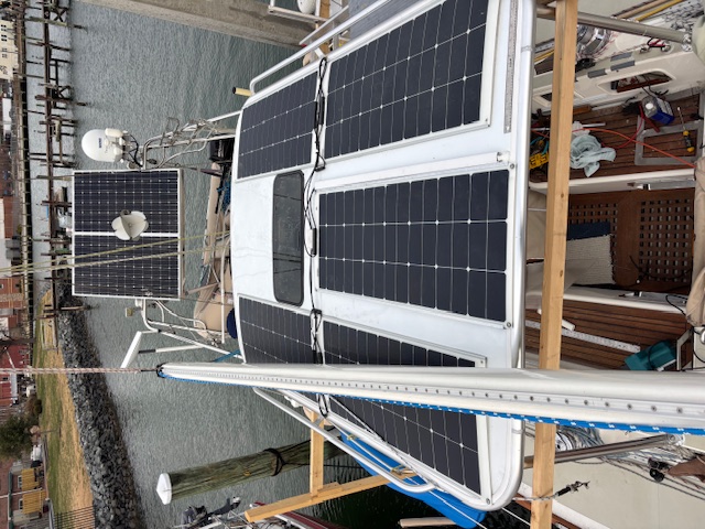Hylas 46 center-cockpit hardtop with a solar-panel array